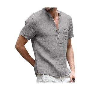 Maglietta Henley Uomo COOFANDY Manica Corta – Grigio Scuro Taglia M – Leggera In Cotone Con Bottoni, Regular Fit Per Estate - 3
