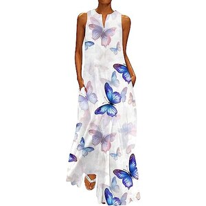 Abito Lungo Estivo Donna Senza Maniche - Modello Colorato Con Spacco E Dettagli Ric Rac, Stile Boho