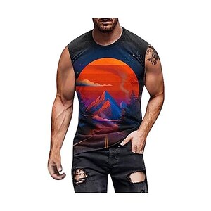 Canotta Neverless Uomo Con Stampa Poligonale Montagna – 100% Cotone, Slim Fit