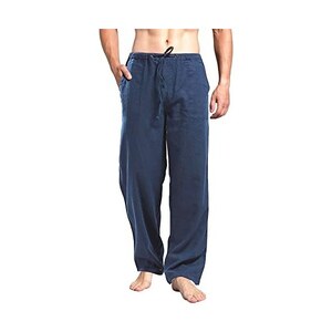 Pantaloni Lino Uomo EDITCOZY - Hippy Harem Sciolti, Elasticizzati, 20% Lino 80% Cotone - Foto 7