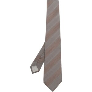 Cravate Corneliani En Soie 100% - Rayures Marron Et Gris - Fabriquée En Italie - Taille Classique - Neuf Sans étiquette