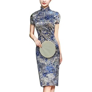 ABITO NAZIONALE CINESE Qipao donna estate seta raso cheongsam abiti da ballo EUR 19,74 - IT