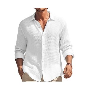 Camicia Estiva Uomo LVCBL In Cotone: Maniche Lunghe, Tinta Unita, Business Casual Con Tasca, Taglie M-3XL
