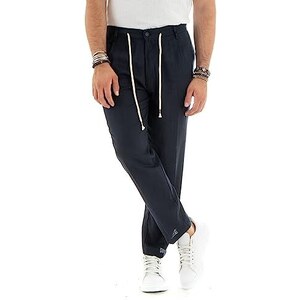 Pantaloni Uomo Viscosa Basic Bottone Allungato Elegante Casual Versatile Tinta Unita Nero Taglie Comode -TCP1000A