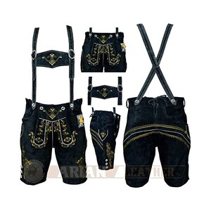 MS-Trachten Pantaloni Corti Uomo In Pelle Marrone Anticato – Stile Bavarese Vintage Con Cintura E Ricami