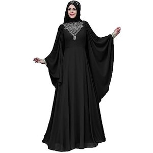Abaya Nera Con Tasche Laterali – Abito Lungo Per Donna Musulmana In Nida – KIKISHINES