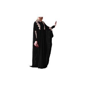 Abaya Donna Islamico In Poliestere - Jilbab Elegante Nero, Lavabile