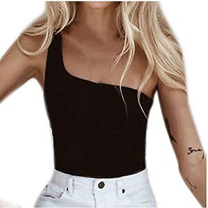 Top Estivo Casual Da Donna Monospalla Aderente Tinta Unita Senza - Foto 6