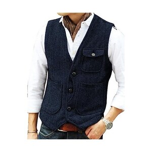 Gilet Uomo In Tweed Elegante – Panciotto Senza Maniche In Lana Vintage, Scollo A V Con Bottoni, Per Business E Occasioni Formali