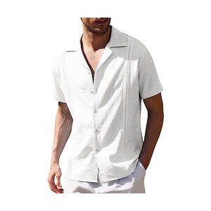 Camicia Uomo In Lino E Cotone - Maniche Corte, Stile Cubano, Per Estate - Foto 3
