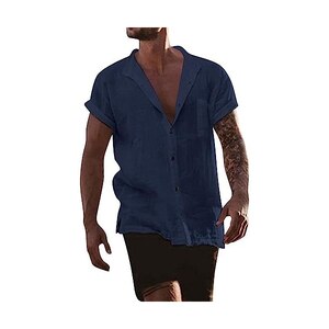 Generico Camicia Uomo Estiva Regular Fit Casual Hawaii In Tinta Unita