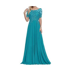 Abito Donna Scollo A V Per Madre Sposa - Chiffon, Pizzo, Applique, Abito Formale Lungo - Foto 7