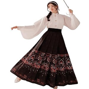 Gonna Cinese Hanfu Dinastia Ming - Gonna Lunga A Pieghe Con Design Cavallo