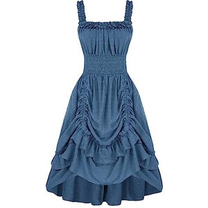 SCARLET DARKNESS Abito da donna vittoriano a corsetto elegante a vita alta svasato a linea, Azzurro, M