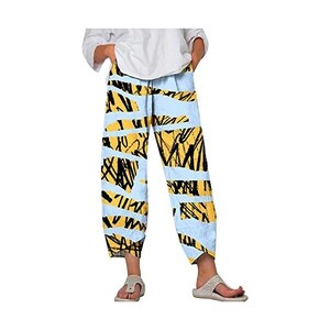 Pantaloni estivi da donna, in lino, a gamba larga, lunghi 7/8, a vita alta, eleganti, per il tempo libero, estivi, leggeri, in cotone, in lino, casual, comodi, da spiaggia