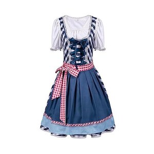 Dirndl Bavarese Donna Blu - Abito Tradizionale 3 Pezzi Con Camicetta E Grembiule Per