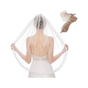 Velo da sposa semplice in pizzo con increspature a... – Grandado