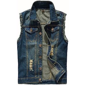 LAMKUKU Giacca Jeans Uomo Strappata Denim Grigio Slim Fit - 3