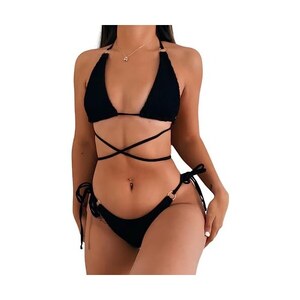 Sakko Completo Bikini Elegante 3 Pezzi Donna - Top Imbottito + Slip Arricciati + Pareo, Costume Da Bagno Per Viaggi Di Nozze E Vacanze