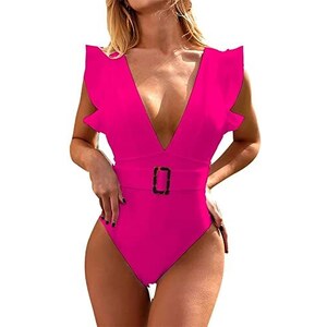 Costume Intero Da Donna Con Scollo A V E Dettaglio A Cerchio Sul Retro, Spalline Regolabili, Taglie USA XS-XXL