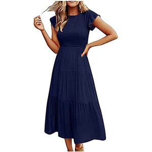 CUPSHE Abito Casual Donna Con Scollo A V E Volant, Maniche 3/4 Fluide, Tinta Unita In Viscosa - 5