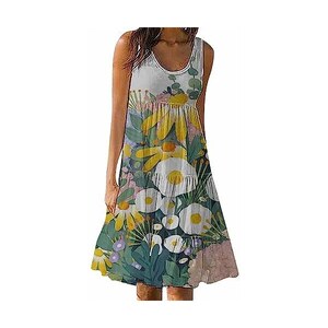 Vestito Corto Donna Stampa Floreale - Abito Spiaggia Estate Scollo V Maniche Corte Chiffon - Foto 5