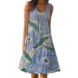 ORANDESIGNE Vestiti Donna Estivi Eleganti Al Ginocchio Scollo A V Senza Maniche Abito Da Cerimonia Floreale Vintage Vestito Fiori Fantasia Dress Swing Abito Da Cocktail B Nero 02 L 127250328