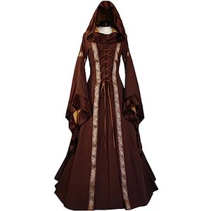 BOTCAM Abito Da Donna Medievale Con Maniche A Tromba, Lunghezza Del Pavimento Stile Retro Costume Da Principessa Vittoriano Costume Da Strega Vestito Da Donna 128270155