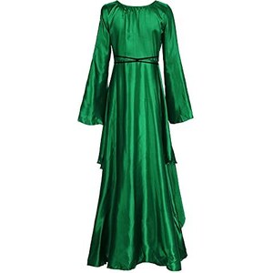Abito Lungo Gotico Retrò Verde, Maniche A Svasate, Scollo A V, Vestito Alla Caviglia Asimmetrico, Taglie Forti Fino A 5XL