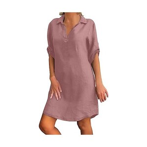 Acquista Abito Estivo Casual Ampio in Cotone Lino con Colletto Senza Maniche Monocolore Abiti Casual in Italia a partire da 6.8