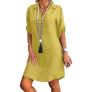Abito Estivo Donna ASOMI Con Scollo A V E Tasca - Midi Manica Corta Con Cintura - Blu Mare, Taglia M - Per Spiaggia E Cocktail