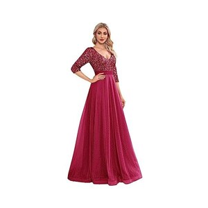 Ever-Pretty Abito Da Sera Con Paillettes E Maniche – Scollo Rotondo, Vita Con Nastro, Gonna A-Line – Per Cocktail, Ballo, Matrimonio