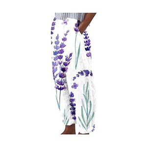 Vita Alta Pantaloni Lino Pantaloni Lino Donna Estate - Larghi, Comodi, Vita Alta Con Elastico - Ideali Per Spiaggia E Casual Vita Alta Elastica Gamba Larga - Foto 13