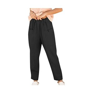Pantaloni estivi da donna, leggeri, grandi, in tessuto, a gamba dritta, in lino, per il tempo libero, leggeri, estivi, da spiaggia, da donna, per lo yoga, in lino, Nero , L