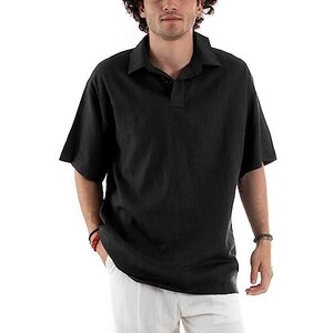 Camicia da uomo casual, solida, doppia tasca, maniche corte, elegante camicia con colletto rovesciato, bottone, camicia formale da uomo a maniche corte, non necessita di stiratura, cachi, M