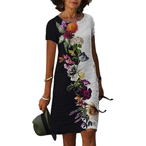 Shownicer Abito Donna Estivo A Maniche Corte, Scollo A V, Stampa Floreale Boho, Vestito Midi Leggero Per Vacanze E Spiaggia, Taglie EU