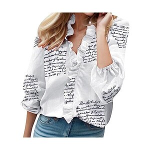 HAOLEI Maglietta Donna Lino - Top Elegante Manica 3/4 Con Scollo Tondo Stampa Floreale - Foto 3