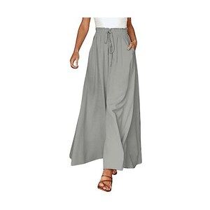Pantaloni a Gamba Larga in Lino Con Coulisse - Bianco