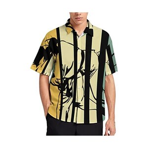 Camicia Estiva Uomo Stile Bowling, Manica Corta, Colletto Classico, Stampa A Righe, Vintage - Foto 3
