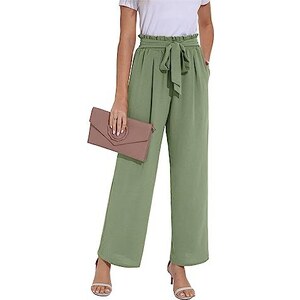 Pantaloni Donna Estate A Gamba Larga - Leggeri, Elasticizzati Con Tasca E Cintura In Vita - Foto 5