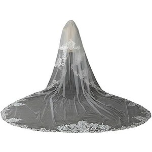 Velo Da Sposa Corto Al Gomito – Bianco Avorio Con Pettine E Bordo In Pizzo, UK 1 Livello
