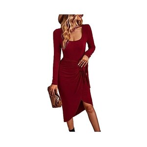 YMING Abito Donna Audrey Manica Corta, Scollo A V, Lunghezza Al Ginocchio, Colore Unito, Elegante Per Cocktail, Festa, Ballo - 3