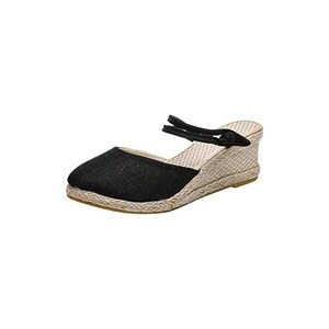 Sandali Donna Con Zeppa In Lino - Espadrillas Chiuse Davanti, Tacco Alto, Stile Bohemien, Comode Ed Eleganti - Foto 3