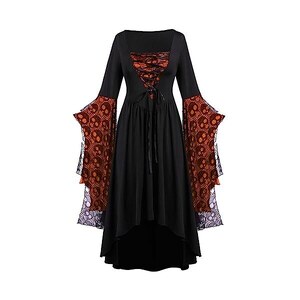 ShiFan Abito Medievale In Pizzo Per Donna, Maniche Lunghe, Stile Retrò, Taglia M, Costume Da Festa A Trapezio, Lavaggio A Mano