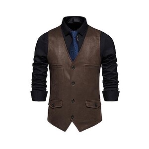OBiQuzz Gilet Uomo Pelle Scamosciata Marrone – Girocollo A V – Taglio Western Classico – Vestibilità Regular