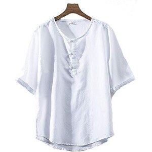 CIKRILAN, maglia estiva da uomo, in lino, a maniche corte, stile vintage, rilassato, vestibilità