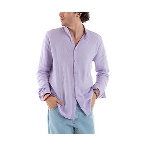 Camicia Uomo In Lino 100% GIBZ | Maniche Lunghe, Tinta Unita | Perfetta Per Estate E Vacanze