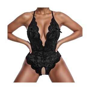 Bodystocking sexy a rete aderente con scollo profondo e cavallo aperto N109