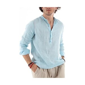 Camicia Henley Uomo Maniche Corte A Contrasto | T-Shirt Aderente In Cotone E Spandex Taglia L Colore Bianco - copertina