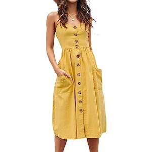 Vestito Lungo Donna Cotone Senza Maniche - Abito Casual Estivo Con Tasche E Scollo Rotondo - Foto 12